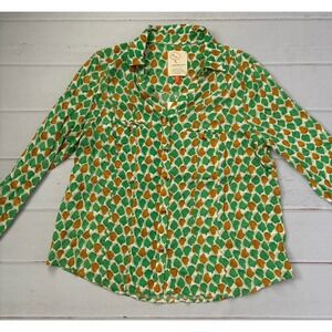 ANTHROPOLOGIE CONVERSATIONS 11 Of 52 Green Pears Print Button Blouse Size 12 New